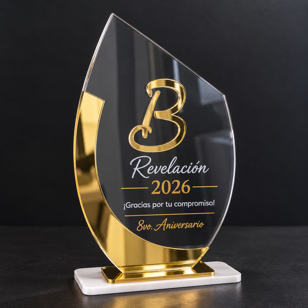 Galvano Acrílico Transparente con Dorado Espejado – Impresión UV 15×20 cm